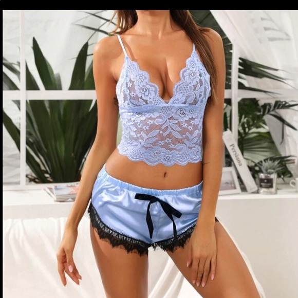 Handmade Other - Sexy Floral Lace Bralette With Satin Short